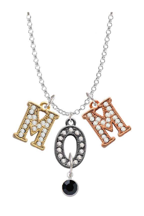 Crystal Black Channel Drop Multi-Colored Crystal Mom Charm Necklace