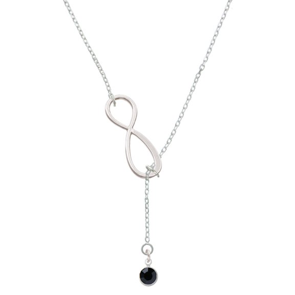 Delight Jewelry Crystal Black Channel Drop Silver tone Elegant Infinity Lariat Necklace