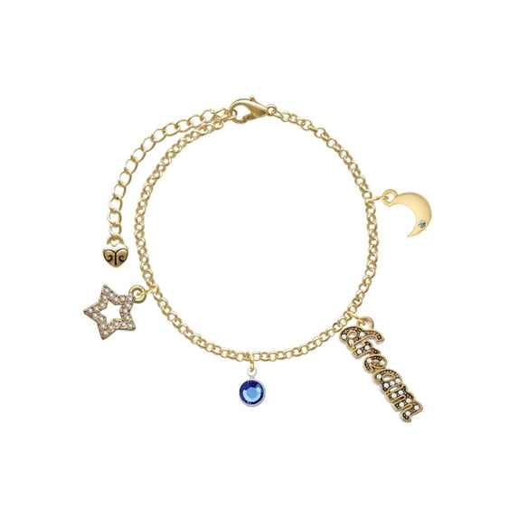 Delight Jewelry Crystal Blue Channel Drop Goldtone Dream Big Charm Bracelet, 7.5+2" Extender
