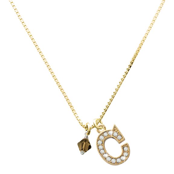 Delight Jewelry Crystal Brown Bicone with a Large Goldtone Crystal Initial - C - Charm Necklace, 17.5"+2"