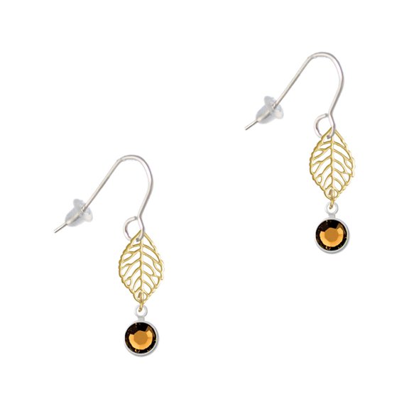 Delight Jewelry Crystal Brown Channel Drop Goldtone Leaf French Earrings
