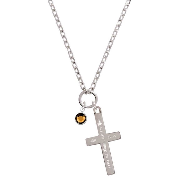 Delight Jewelry Crystal Brown Channel Drop I Have Plans for You Engraved Cross Zoey Necklace, 28"