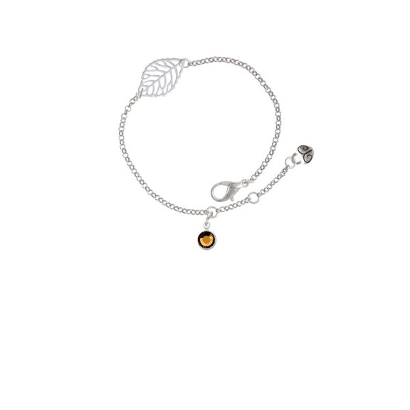 Delight Jewelry Crystal Brown Channel Drop - Silvertone Leaf Delicate Bracelet, 6.25+1.75"
