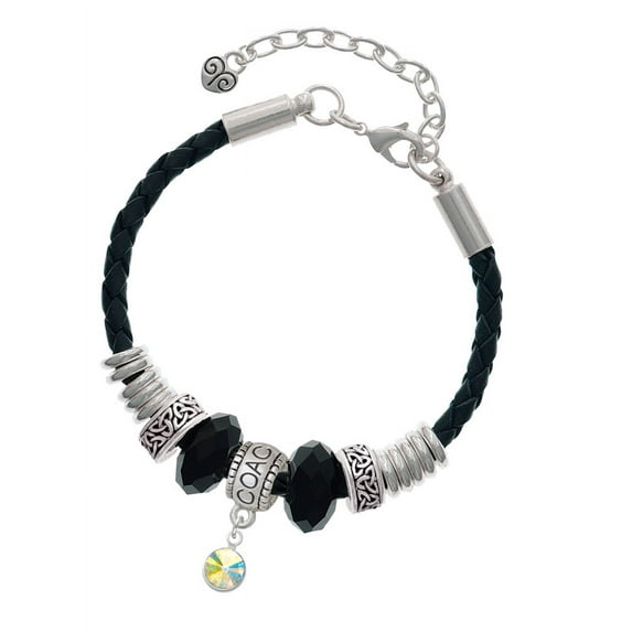 Delight Jewelry Crystal Clear AB Channel Drop Coach Celtic Knot Leather Bead Bracelet, 7"+2" Extender