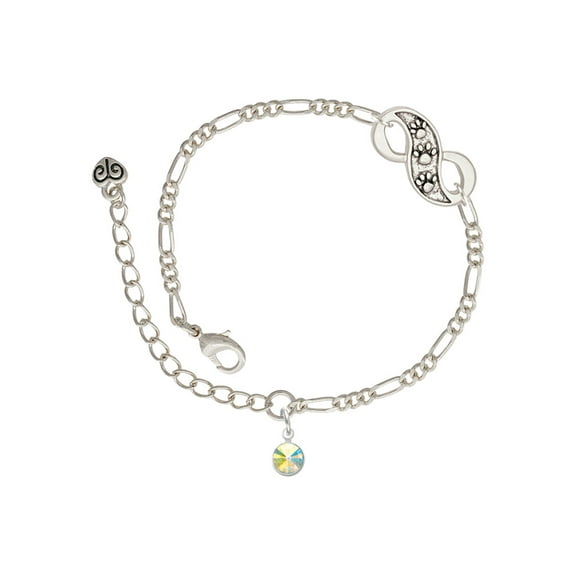 Delight Jewelry Crystal Clear AB Channel Drop Silver-tone Paw Infinity Link Chain Bracelet, 6"+2" Extender