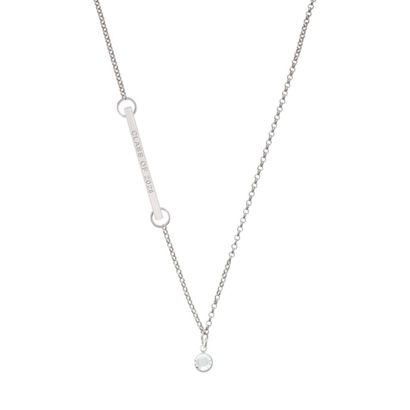 Delight Jewelry Crystal Clear Channel Drop - Silvertone Class of 2026 Delicate Bar Necklace, 18.75"