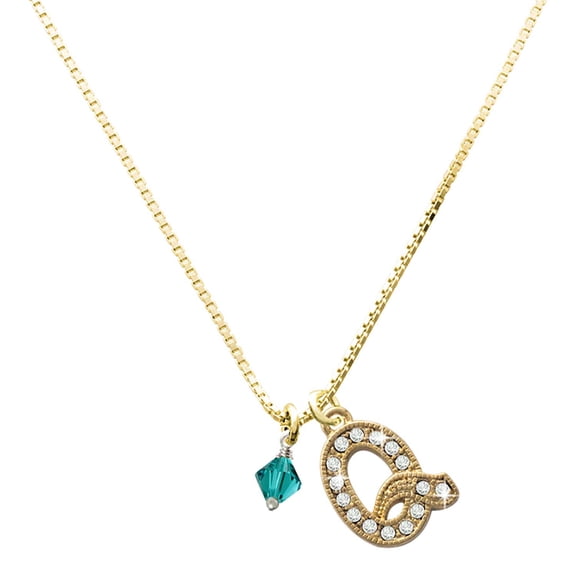 Delight Jewelry Crystal December - Teal Bicone - Large Goldtone Crystal Initial - Q - Charm Necklace, 17.5"+2"