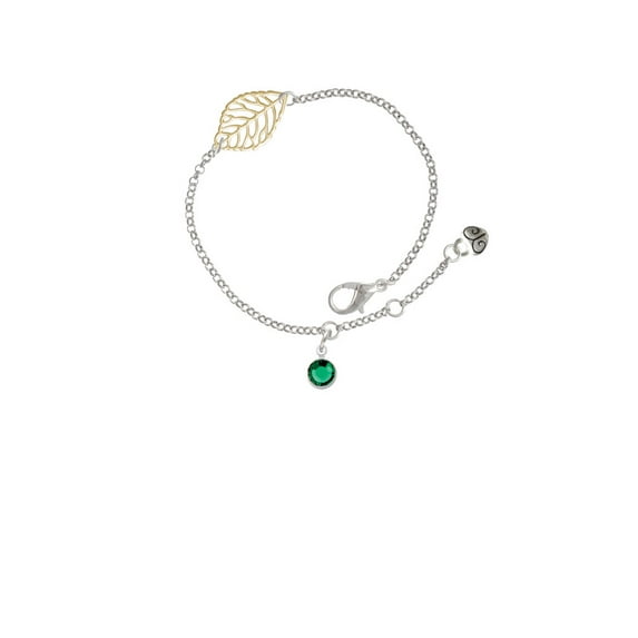 Delight Jewelry Crystal Green Channel Drop - Goldtone Leaf Delicate Bracelet, 6.25+1.75"