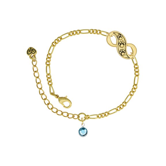 Delight Jewelry Crystal Hot Blue Channel Drop Gold-tone Paw Infinity Link Chain Bracelet, 6"+2" Extender