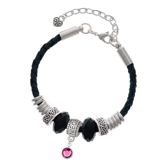 Delight Jewelry Crystal Hot Pink Channel Drop Niece Celtic Knot Leather Bead Bracelet, 7"+2" Extender