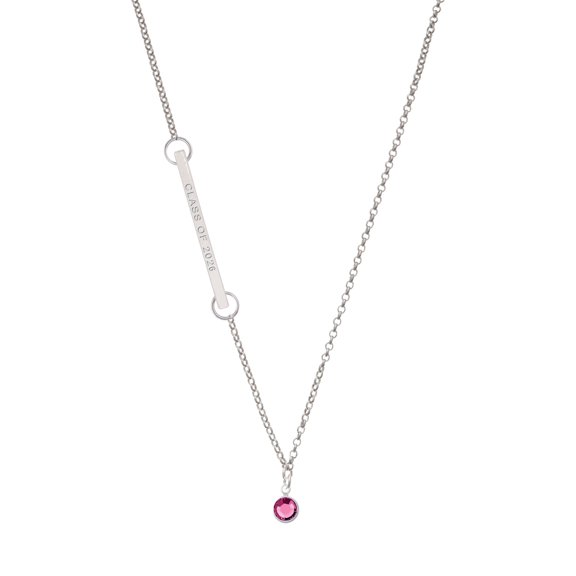 Delight Jewelry Crystal Hot Pink Channel Drop - Silvertone Class of 2026 Delicate Bar Necklace, 18.75"