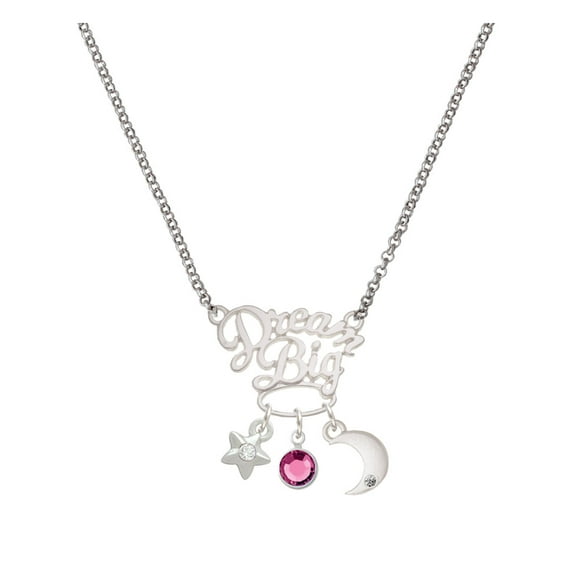 Delight Jewelry Crystal Hot Pink Channel Drop Silvertone Dream Big Pendant Necklace, 25"