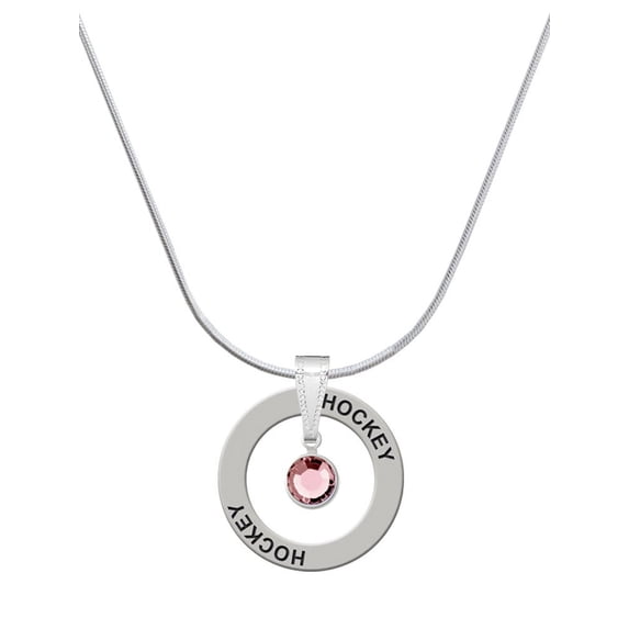 Delight Jewelry Crystal Light Pink Channel Drop Hockey Ring Charm Necklace, 18"
