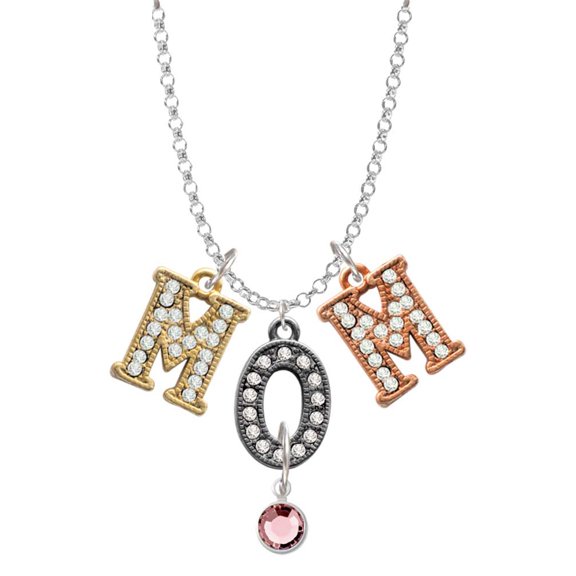 Delight Jewelry Crystal Light Pink Channel Drop Multi-Colored Crystal Mom Charm Necklace
