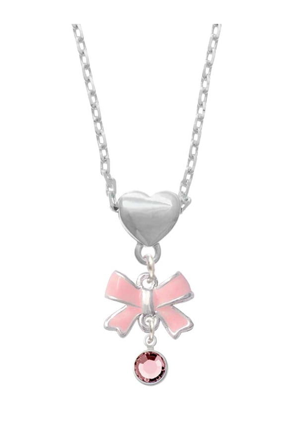 Crystal Light Pink Channel Drop Pink Bow Heart Necklace