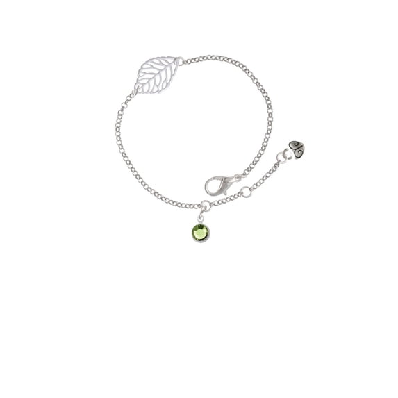 Delight Jewelry Crystal Lime Green Channel Drop - Silvertone Leaf Delicate Bracelet, 6.25+1.75"