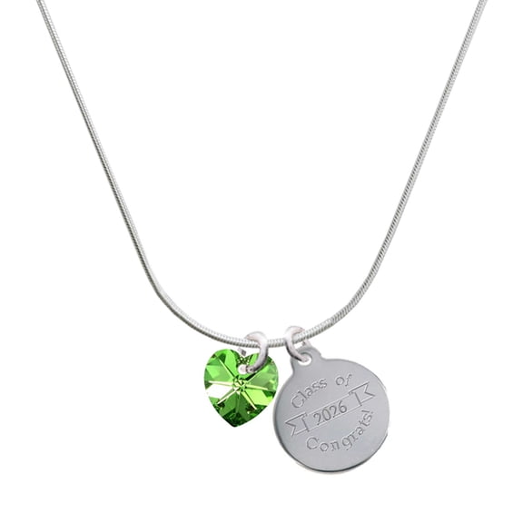 Delight Jewelry Crystal Lime Green Heart - Silvertone Engraved Congrats Class of 2026 Charm Necklace, 18"