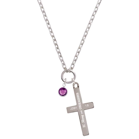 Delight Jewelry Crystal Purple Channel Drop Be Strong and Courageous Engraved Cross Zoey Necklace, 28"