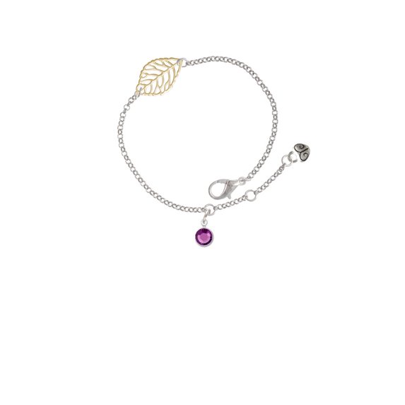 Delight Jewelry Crystal Purple Channel Drop - Goldtone Leaf Delicate Bracelet, 6.25+1.75"