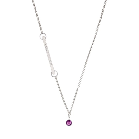 Delight Jewelry Crystal Purple Channel Drop - Silvertone Class of 2026 Delicate Bar Necklace, 18.75"