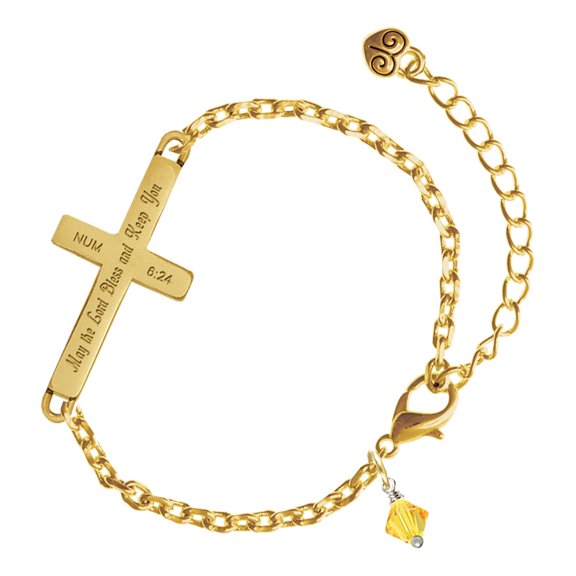 Delight Jewelry Crystal Sunflower Bicone - Gold Tone Numbers 6:24 May the Lord Bless You Engraved Cross Charm Bracelet, 6.5+1.5" Extender