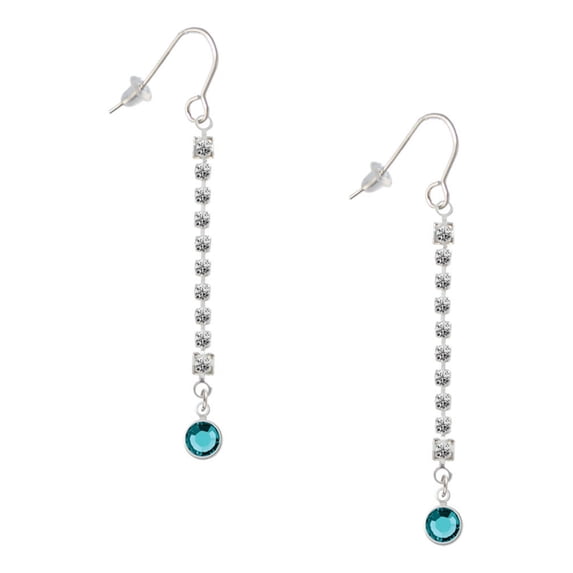 Delight Jewelry Crystal Teal Channel Drop - Silver-tone Long Sparkle Dangle French Earrings