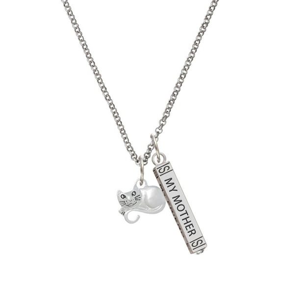 Delight Jewelry Curled Up Cat Silvertone Always My Mother Bar Charm Necklace, 23"