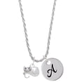 thumbnail image 1 of Delight Jewelry Curled Up Cat Silvertone Script Initial Disc - A - Charm Necklace, 20"+3", 1 of 4