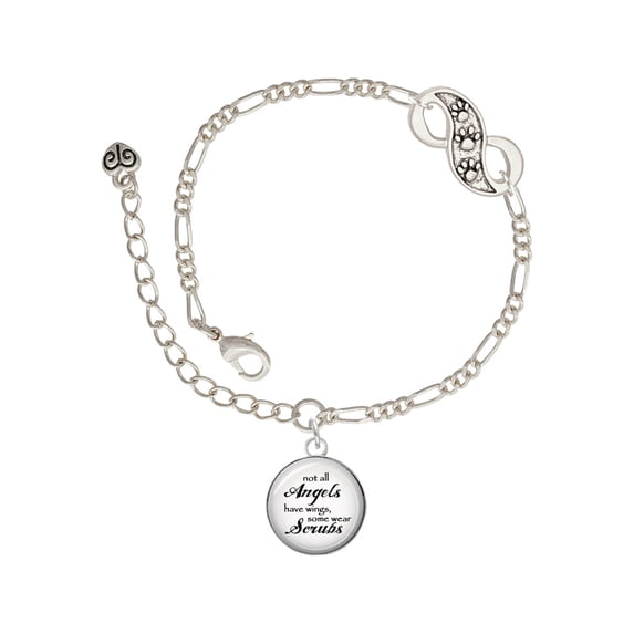 Delight Jewelry Domed Angels Wear Scrubs Silver-tone Paw Infinity Link Chain Bracelet, 6"+2" Extender