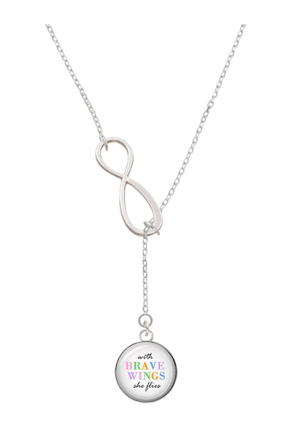 Domed Brave Wings Silver tone Elegant Infinity Lariat Necklace