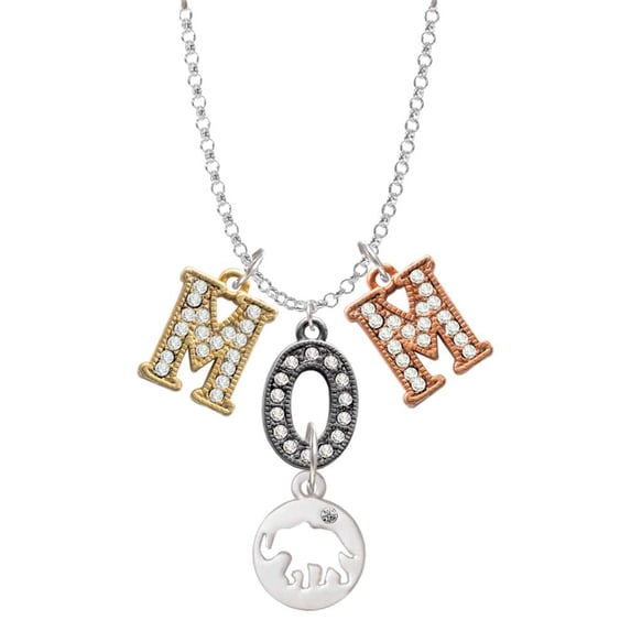 Delight Jewelry Elephant Silhouette Multi-Colored Crystal Mom Charm Necklace