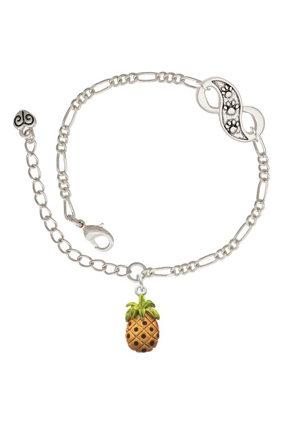 Enamel Pineapple Silver-tone Paw Infinity Link Chain Bracelet, 6"+2" Extender