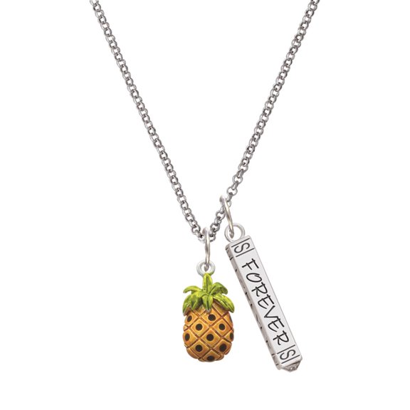 Delight Jewelry Enamel Pineapple Silvertone Forever Bar Charm Necklace, 23"