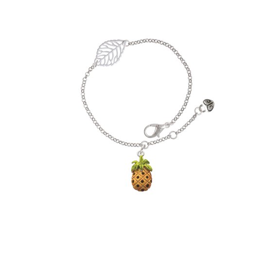 Delight Jewelry Enamel Pineapple - Silvertone Leaf Delicate Bracelet, 6.25+1.75"
