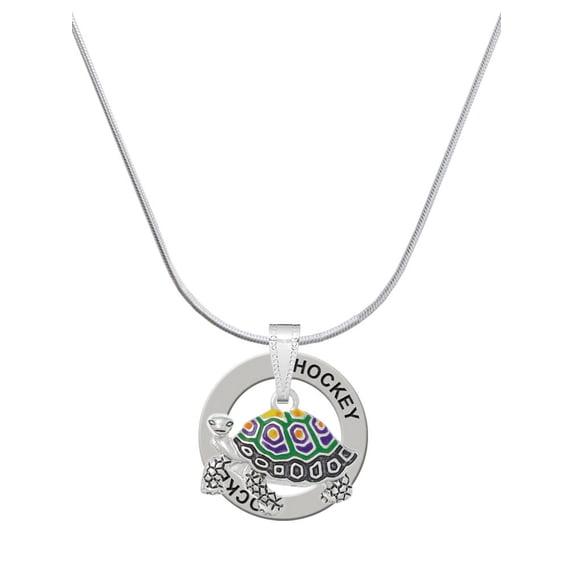 Delight Jewelry Enamel Side Turtle Hockey Ring Charm Necklace, 18"