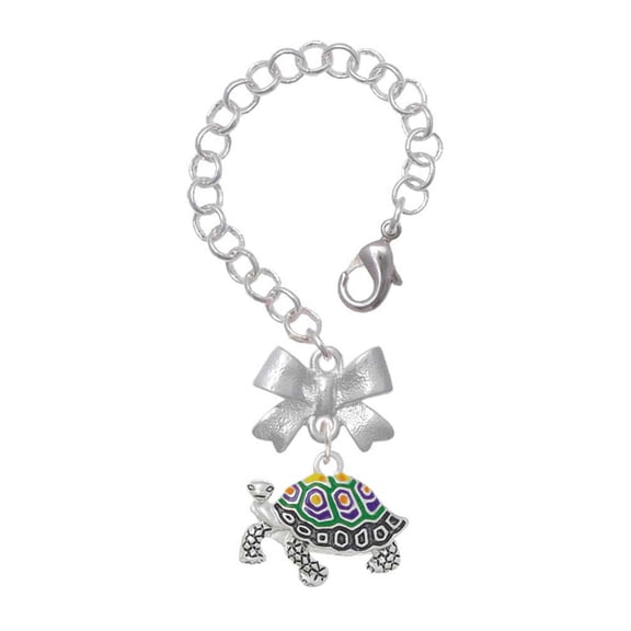 Delight Jewelry Enamel Side Turtle - Silvertone Bow Charm Accessory for Tumblers and Thermal Cups