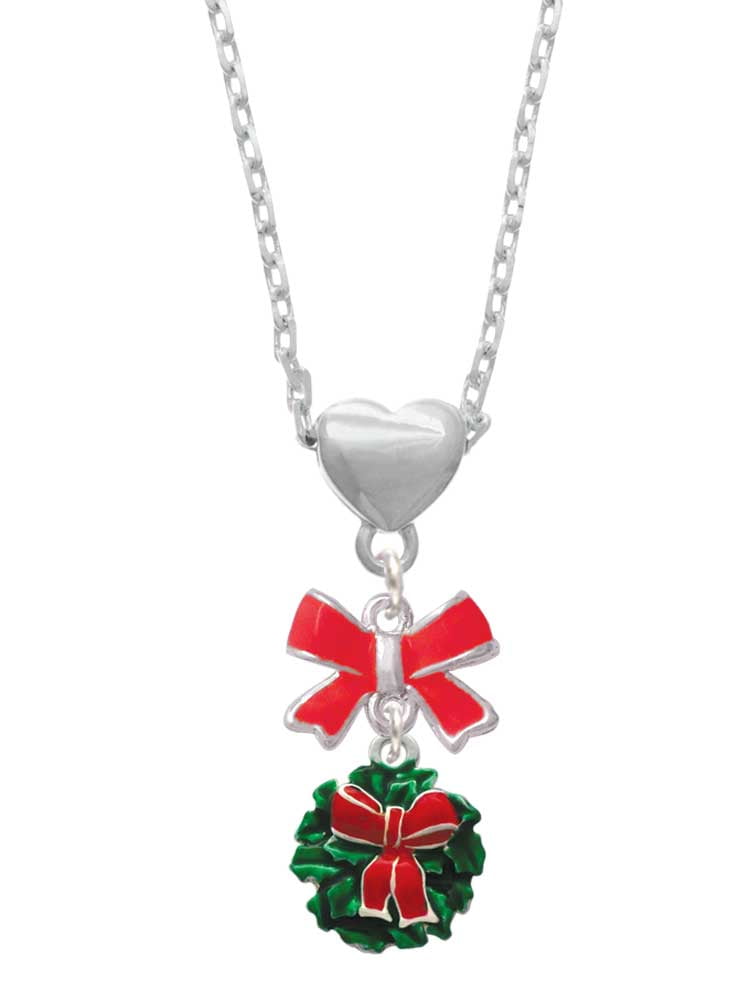 Delight Jewelry Enamel Wreath with Bow Red Bow Heart Necklace