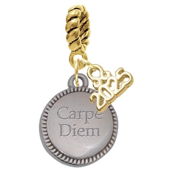 Delight Jewelry Engraved Carpe Diem - Seize the Day Disc - Gold-tone Rope Charm Bead Dangle with Mini 2025