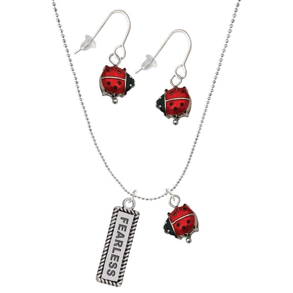 Delight Jewelry Fearless Red Lucky Ladybug Necklace and Dangle Earrings Set