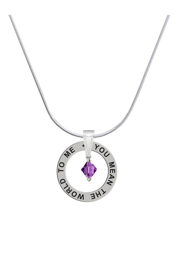 February - Purple Crystal Bicone Silver-tone You Mean the World to Me Ring Necklace, 18"