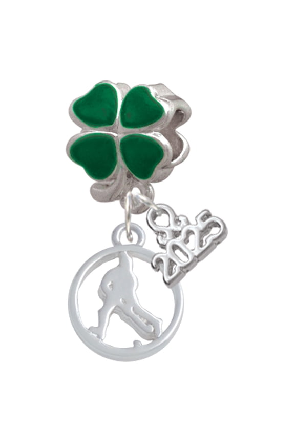 Field Hockey Player Silhouette in 1/2'' Disc - Good Luck Green Four Leaf Clover Charm Bead Dangle with Mini 2025