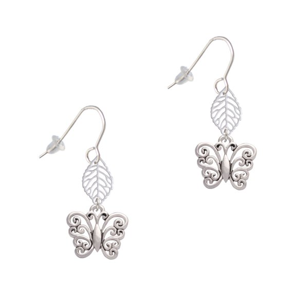 Delight Jewelry Filigree Curls Butterfly Silvertone Leaf French Earrings
