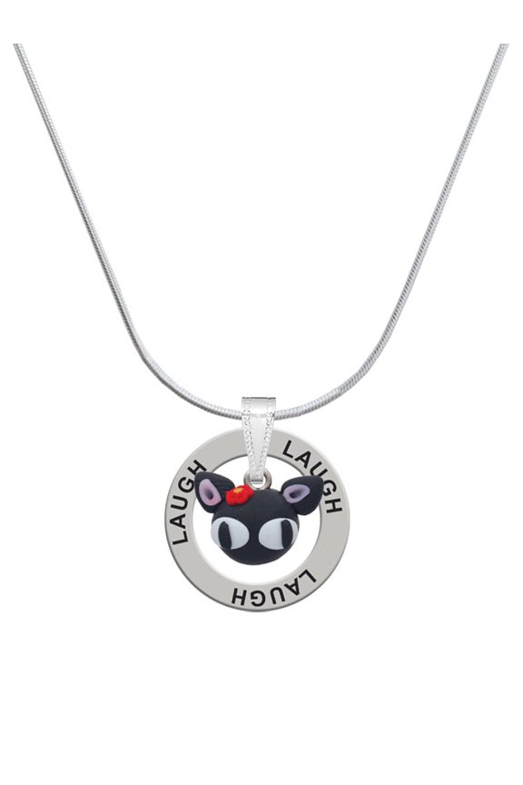 Fimo Clay Cute Kitty Laugh Ring Charm Necklace, 18"