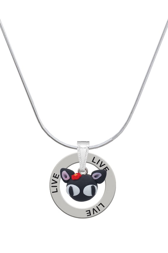 Fimo Clay Cute Kitty Live Ring Charm Necklace, 18"