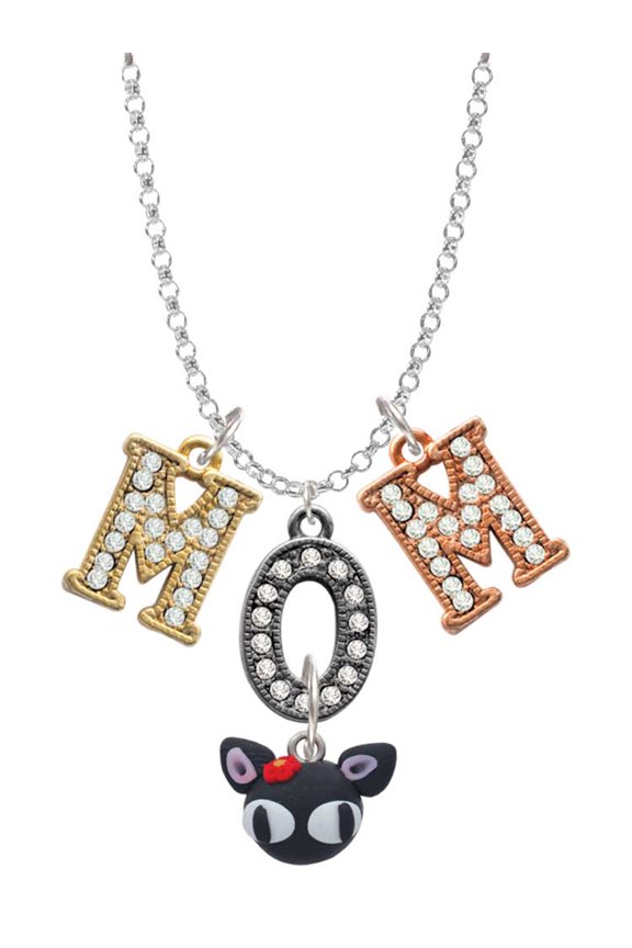 Fimo Clay Cute Kitty Multi-Colored Crystal Mom Charm Necklace