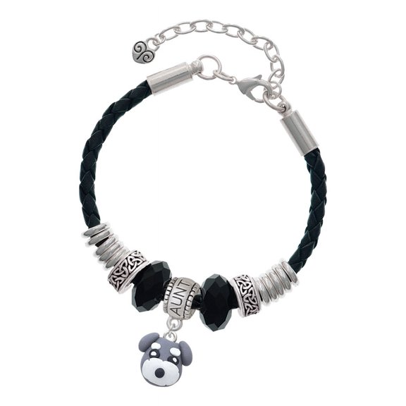 Delight Jewelry Fimo Clay Puppy Dog Aunt Celtic Knot Leather Bead Bracelet, 7"+2" Extender