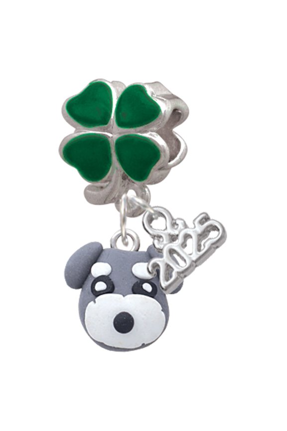 Fimo Clay Puppy Dog - Good Luck Green Four Leaf Clover Charm Bead Dangle with Mini 2025