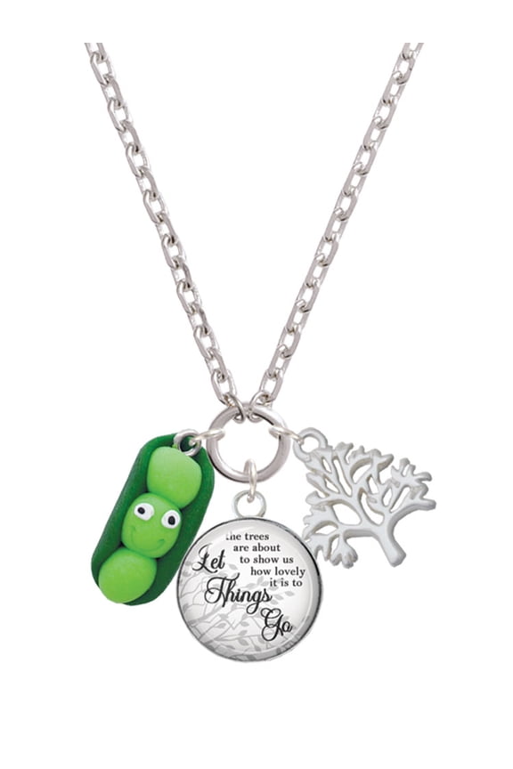 Fimo Clay Three Peas in a Pod Let Things Go Fall Zoey Charm Necklace, 28"