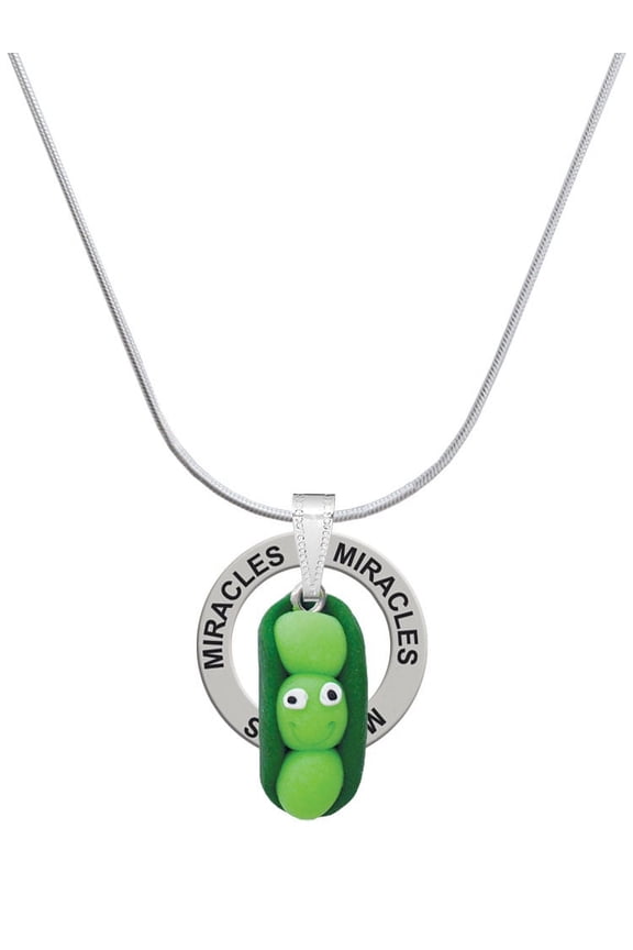 Fimo Clay Three Peas in a Pod Miracles Ring Charm Necklace, 18"