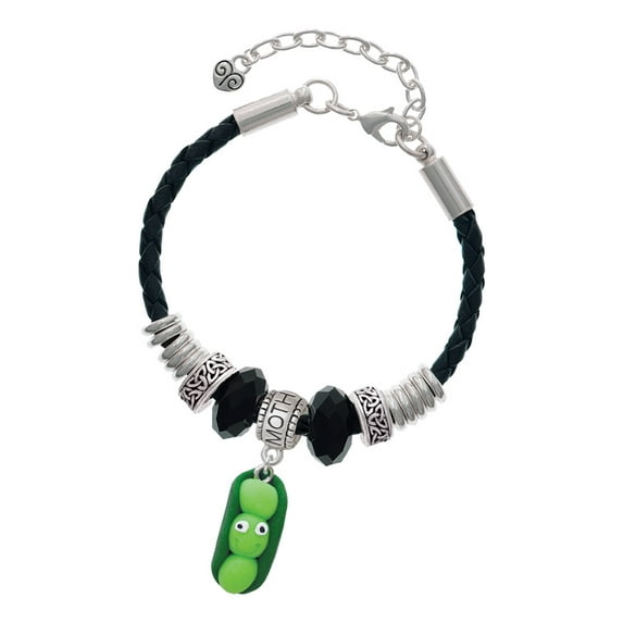 Delight Jewelry Fimo Clay Three Peas in a Pod Mother Celtic Knot Leather Bead Bracelet, 7"+2" Extender